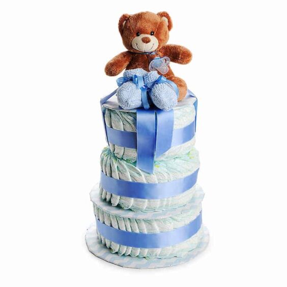 gâteau de couches, bleu-ciel, 3 étages, cadeau de naissance, par creatifpassion